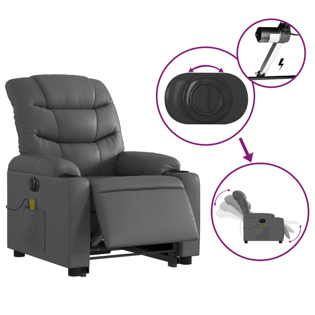 Fauteuil inclinable de massage électrique gris similicuir Fauteuils vidaXL   