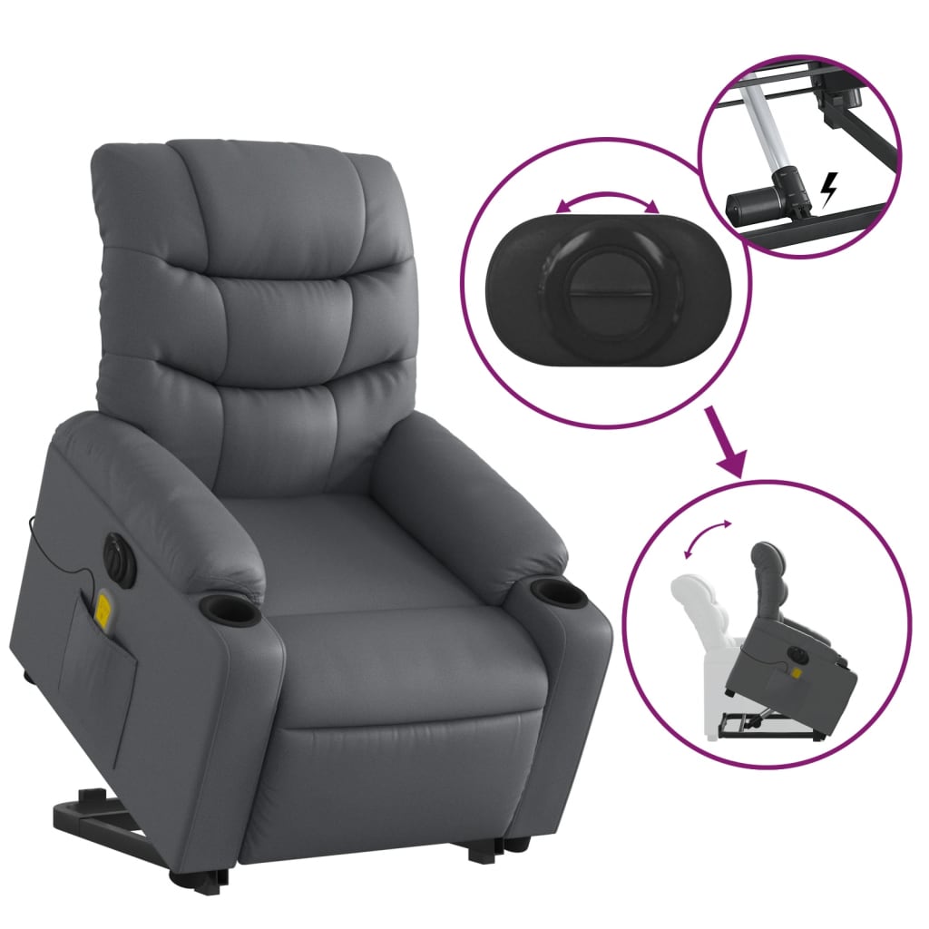 Fauteuil inclinable de massage électrique gris similicuir Fauteuils vidaXL   