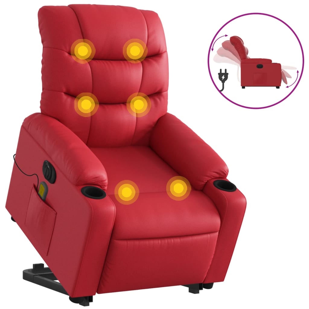 Fauteuil inclinable de massage électrique rouge similicuir Fauteuils vidaXL   