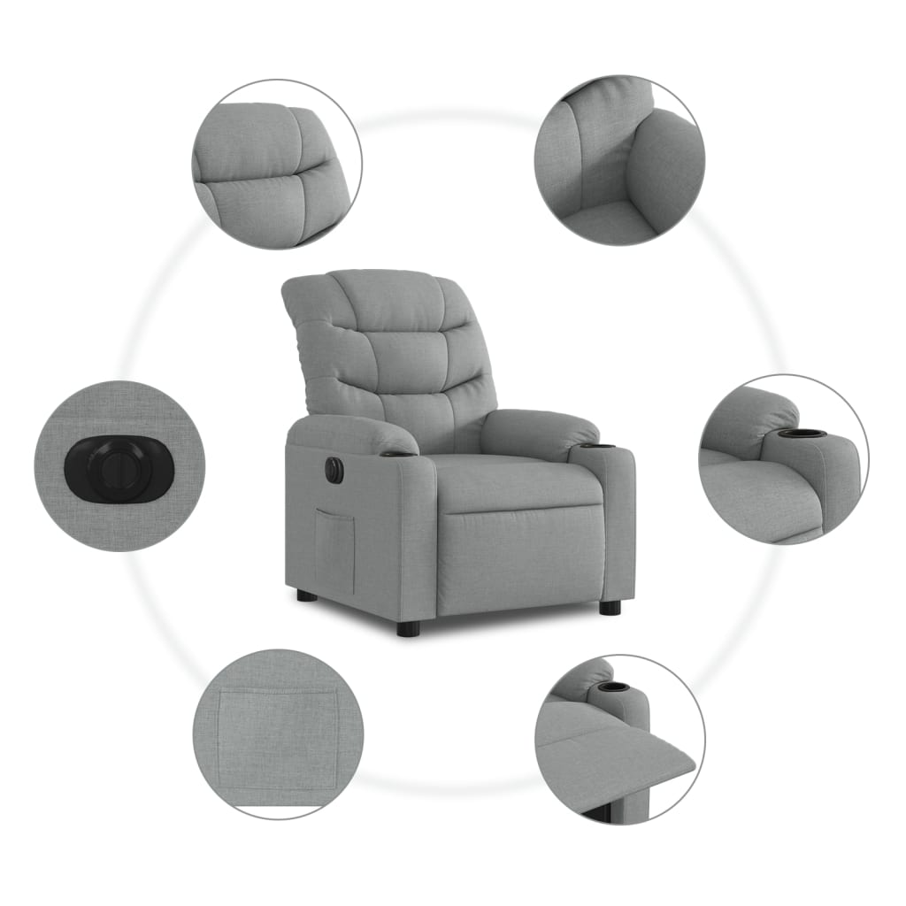 Fauteuil inclinable électrique Gris clair Tissu Fauteuils vidaXL   