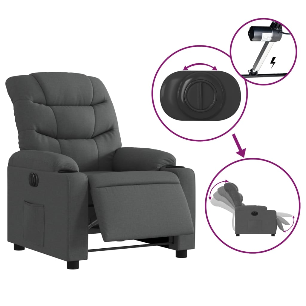 Fauteuil inclinable électrique Gris foncé Tissu Fauteuils vidaXL   