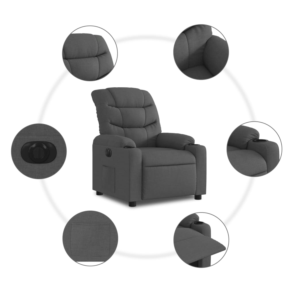 Fauteuil inclinable électrique Gris foncé Tissu Fauteuils vidaXL   