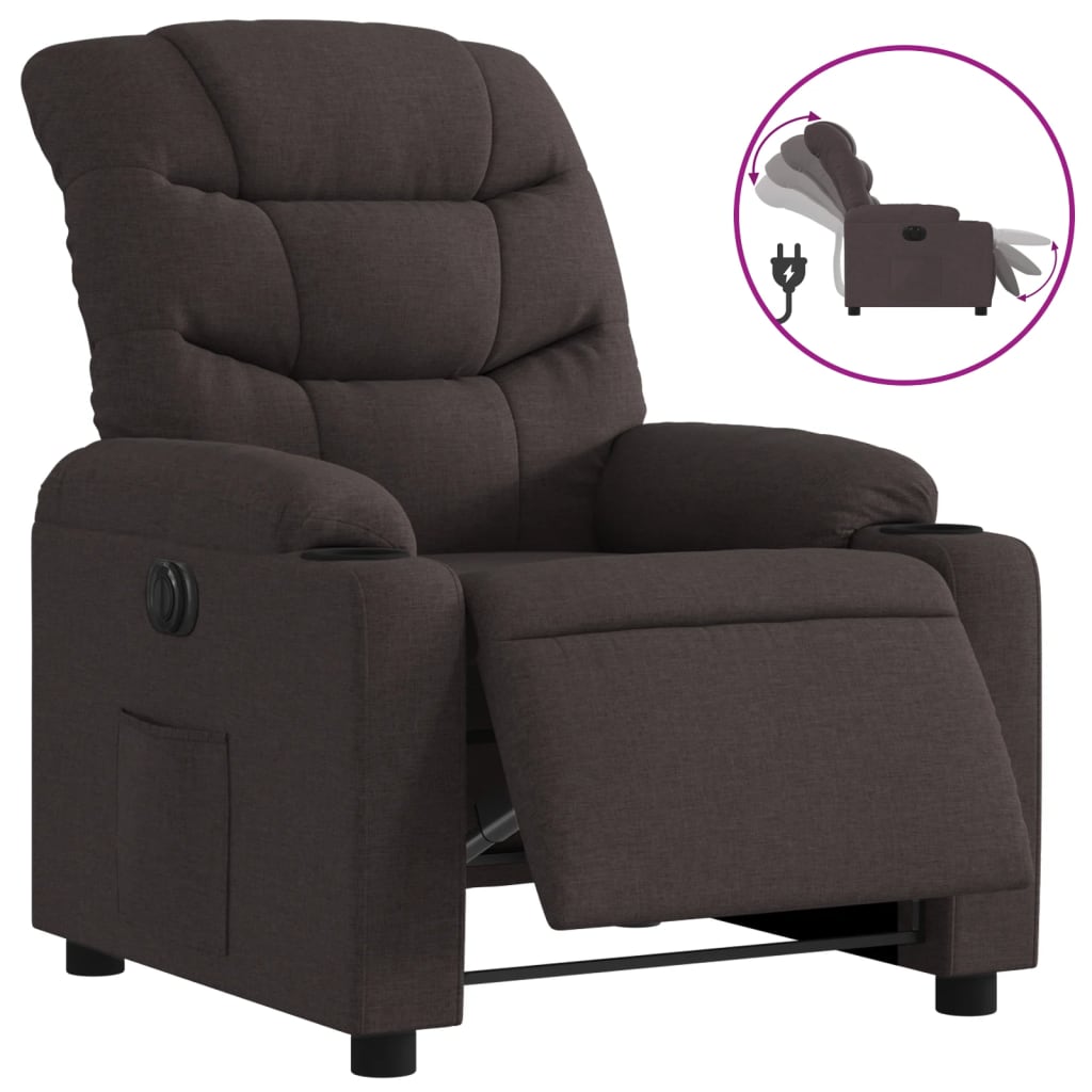 Fauteuil inclinable électrique Marron foncé Tissu Fauteuils vidaXL   