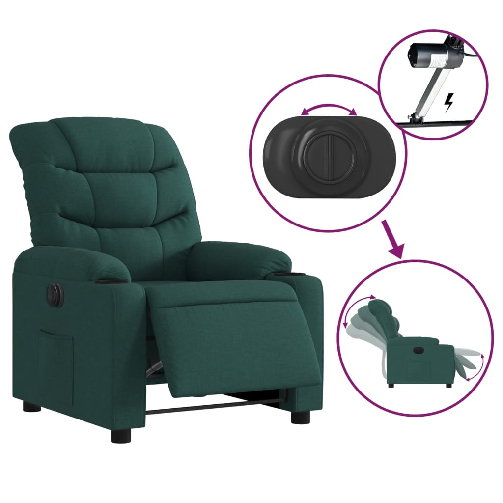 Fauteuil inclinable électrique Vert foncé Tissu Fauteuils vidaXL   