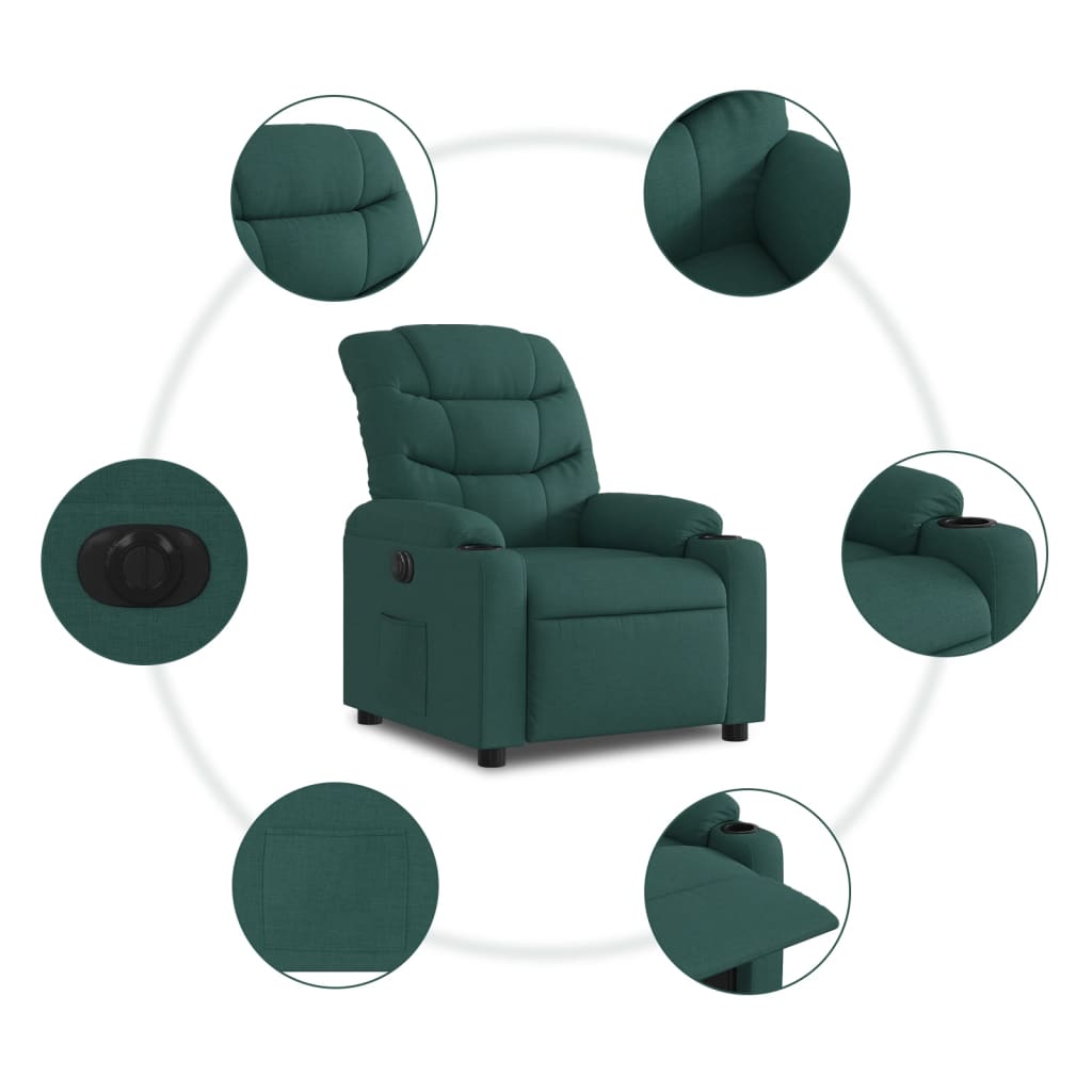 Fauteuil inclinable électrique Vert foncé Tissu Fauteuils vidaXL   