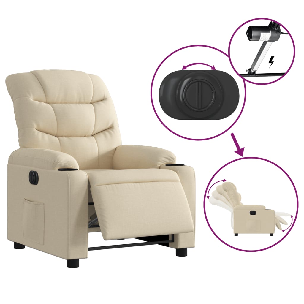 Fauteuil inclinable électrique Crème Tissu Fauteuils vidaXL   