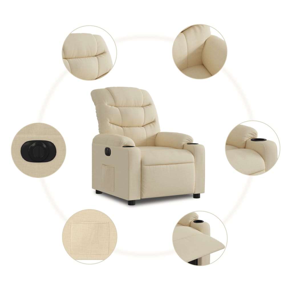 Fauteuil inclinable électrique Crème Tissu Fauteuils vidaXL   