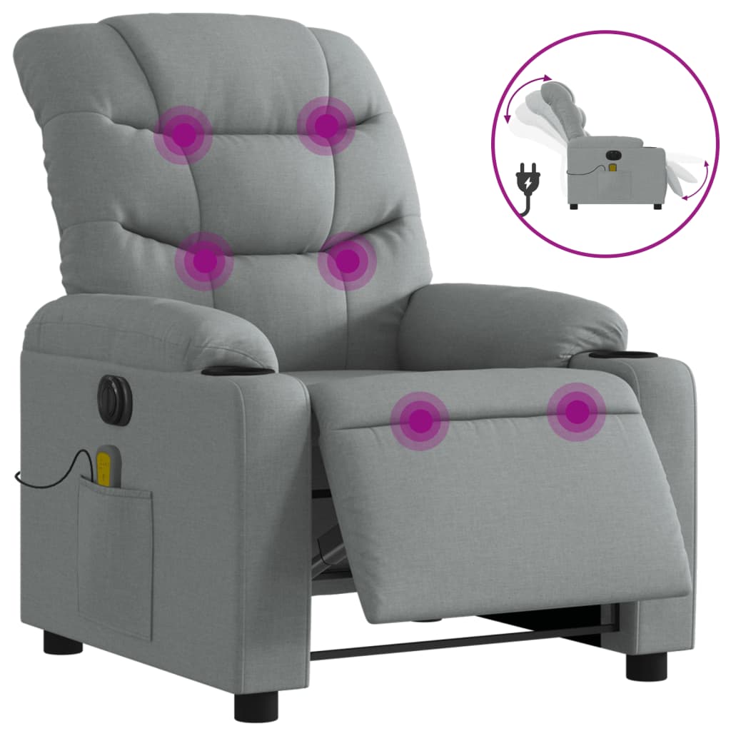 Fauteuil de massage inclinable électrique gris clair tissu Fauteuils vidaXL   