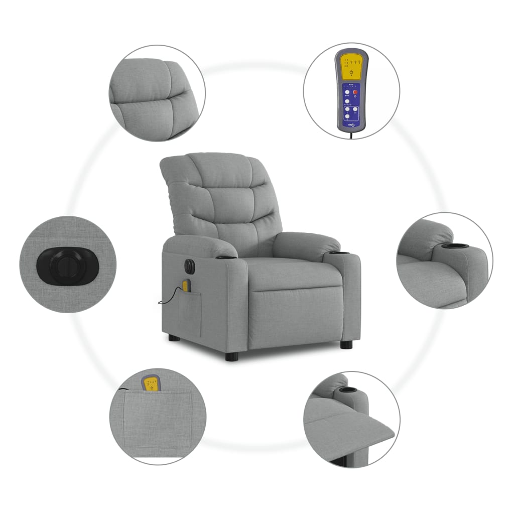 Fauteuil de massage inclinable électrique gris clair tissu Fauteuils vidaXL   