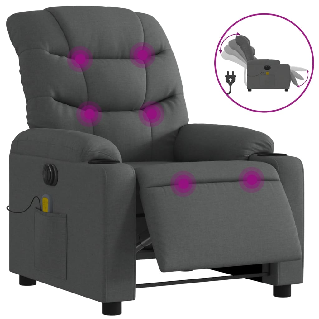 Fauteuil inclinable de massage électrique gris foncé tissu Fauteuils vidaXL   