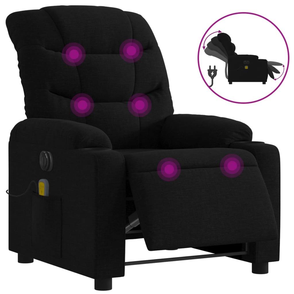 Fauteuil de massage inclinable électrique Noir Tissu Fauteuils vidaXL   