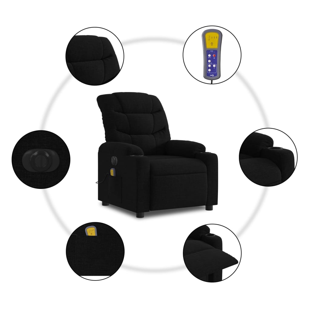 Fauteuil de massage inclinable électrique Noir Tissu Fauteuils vidaXL   