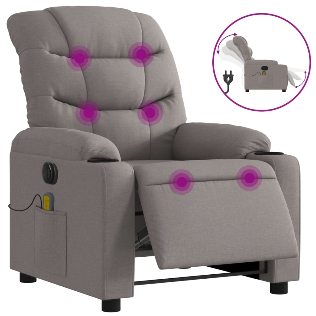 Fauteuil de massage inclinable électrique Taupe Tissu Fauteuils vidaXL   