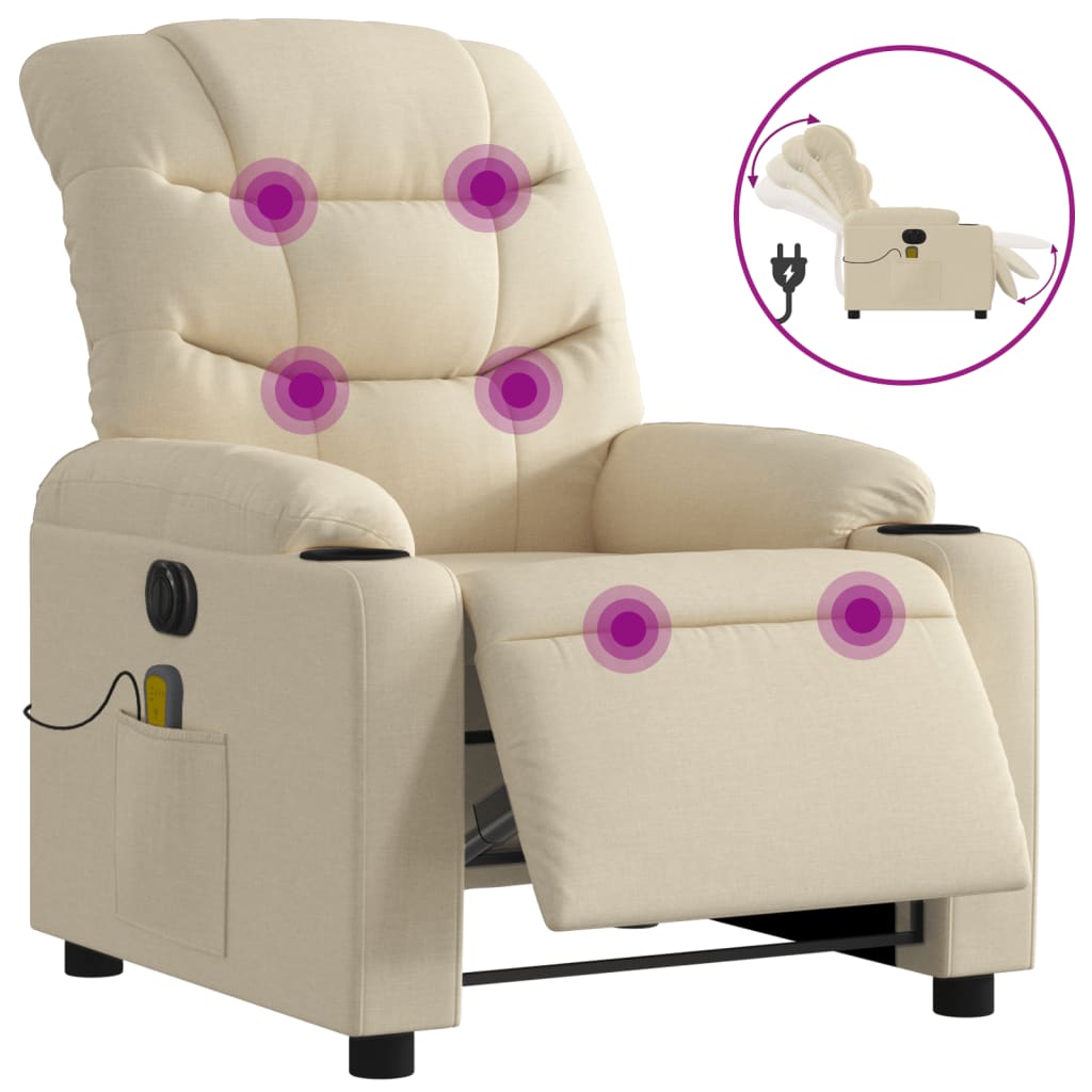 Fauteuil inclinable de massage électrique crème tissu Fauteuils vidaXL   