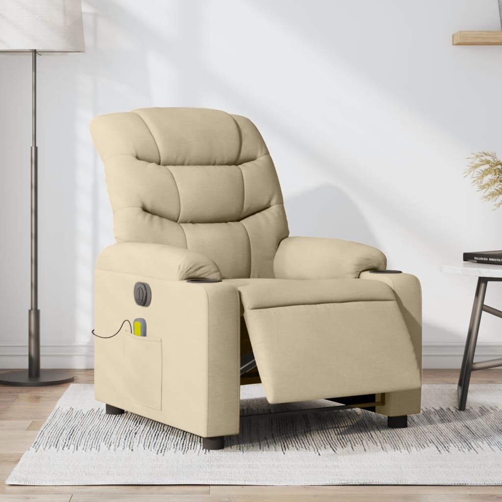 Fauteuil inclinable de massage électrique crème tissu Fauteuils vidaXL   