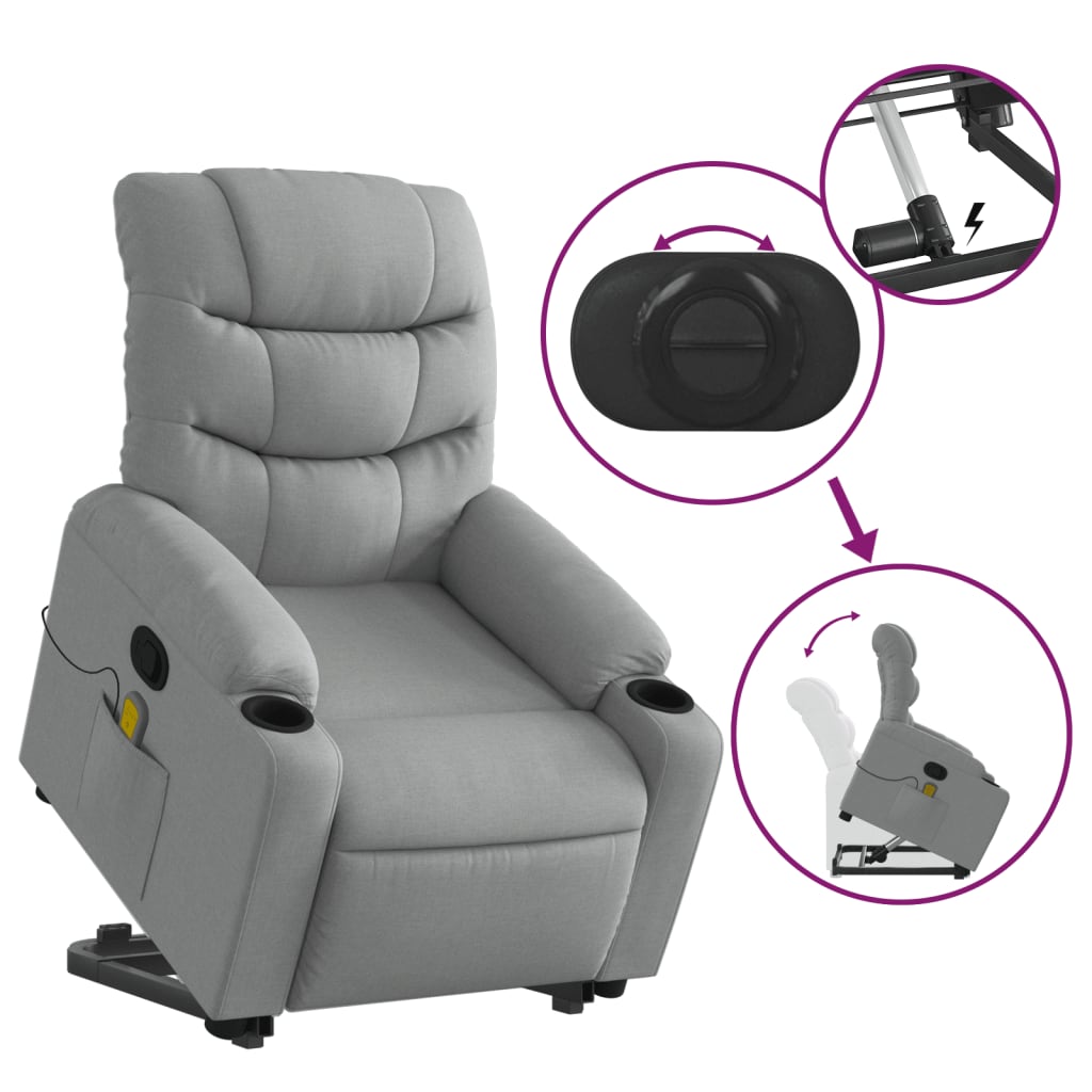 Fauteuil de massage inclinable Gris clair Tissu Fauteuils vidaXL   