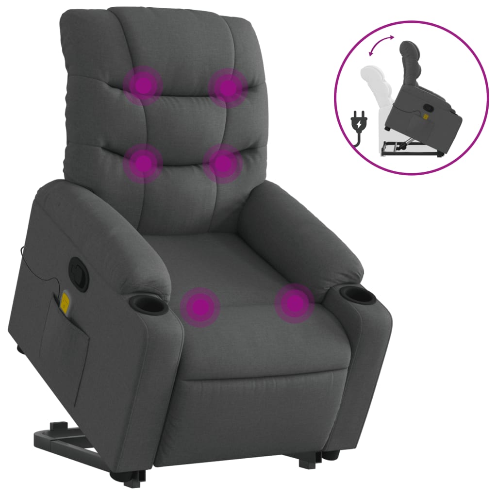 Fauteuil de massage inclinable Gris foncé Tissu Fauteuils vidaXL   