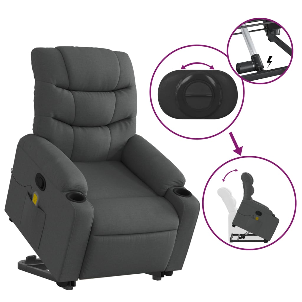 Fauteuil de massage inclinable Gris foncé Tissu Fauteuils vidaXL   