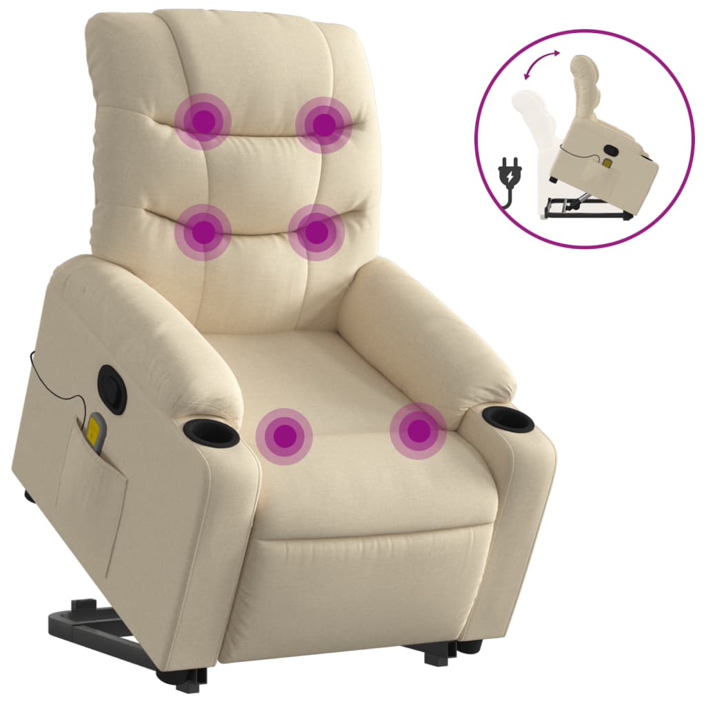 Fauteuil inclinable de massage Crème Tissu Fauteuils vidaXL   