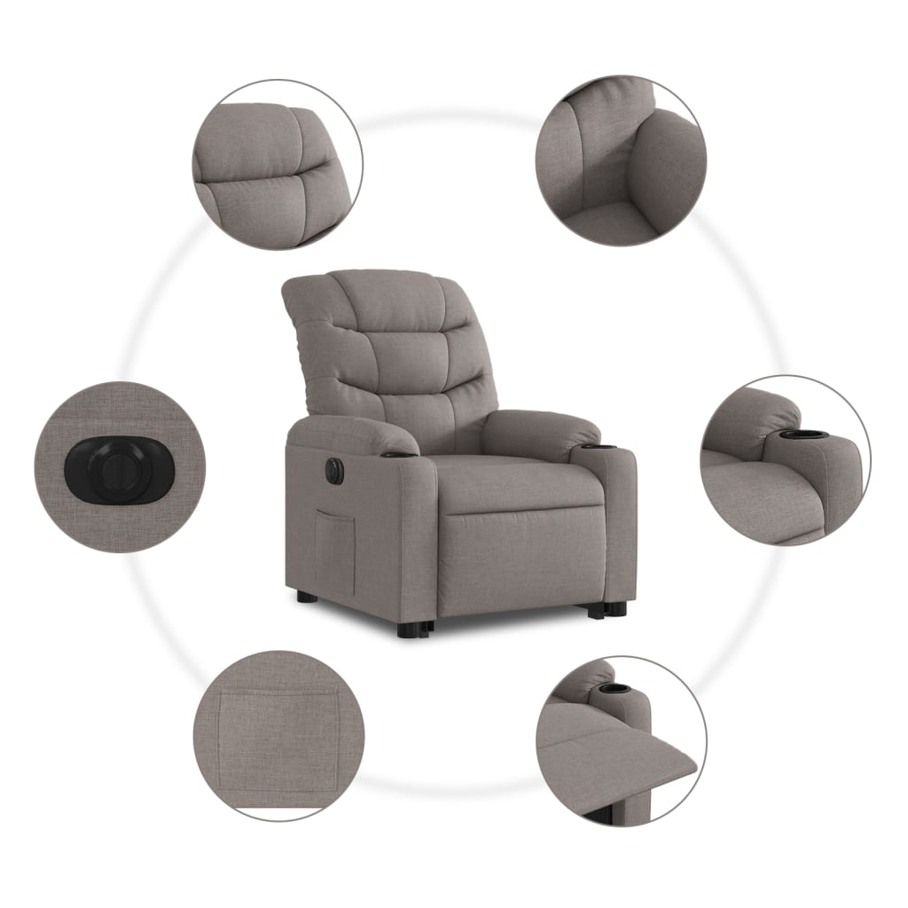 Fauteuil inclinable électrique taupe tissu Fauteuils vidaXL   