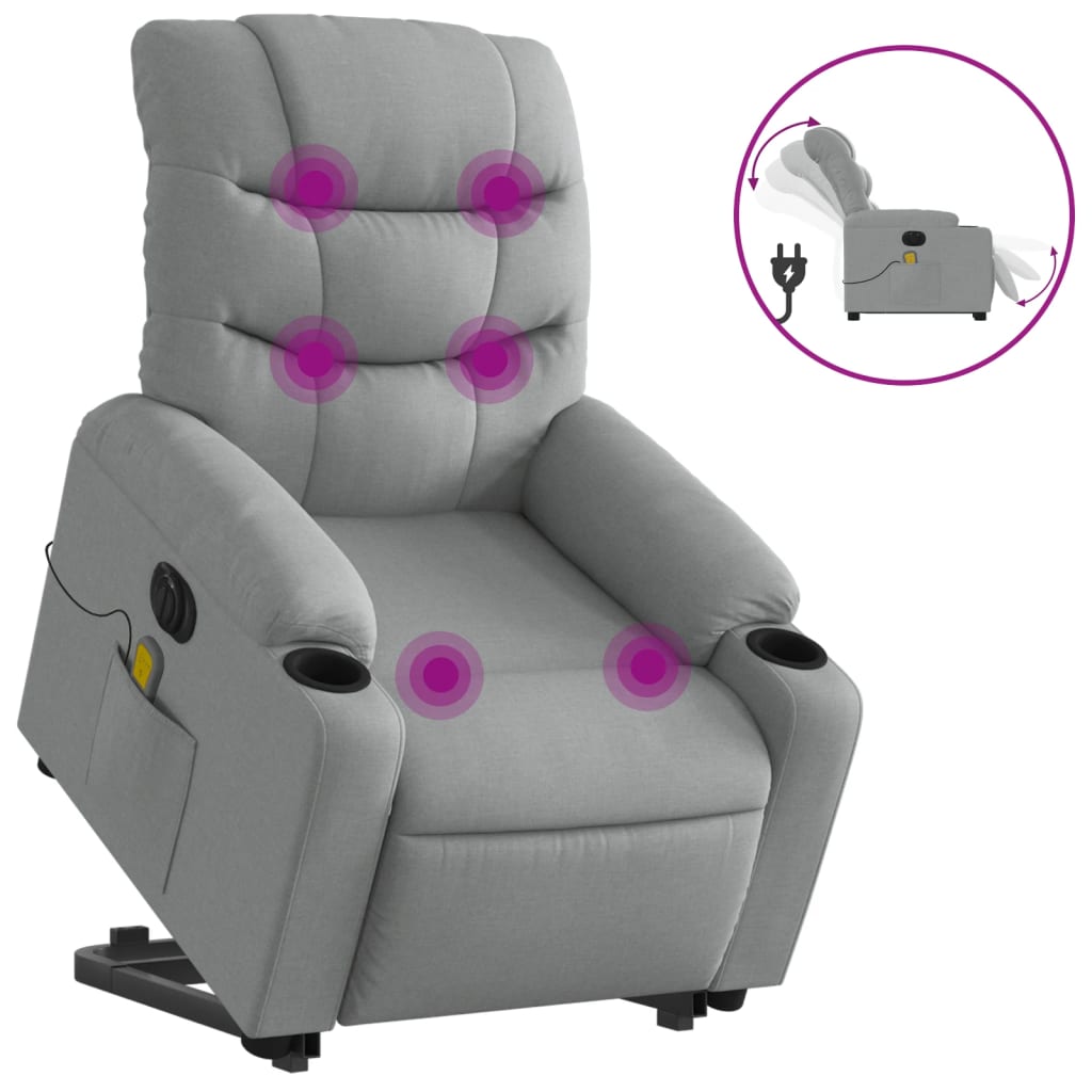 Fauteuil inclinable de massage électrique Gris clair Tissu Fauteuils vidaXL   