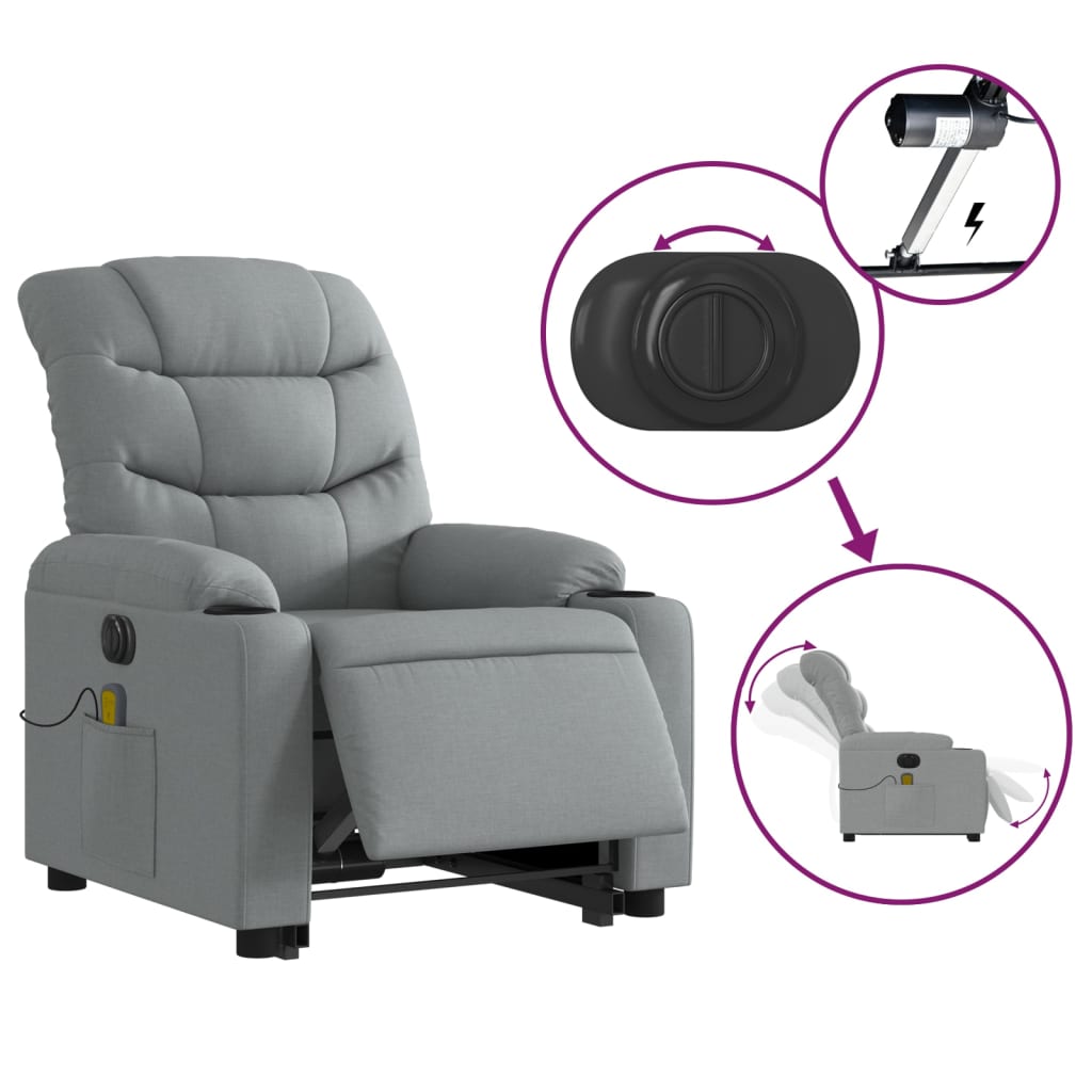 Fauteuil inclinable de massage électrique Gris clair Tissu Fauteuils vidaXL   