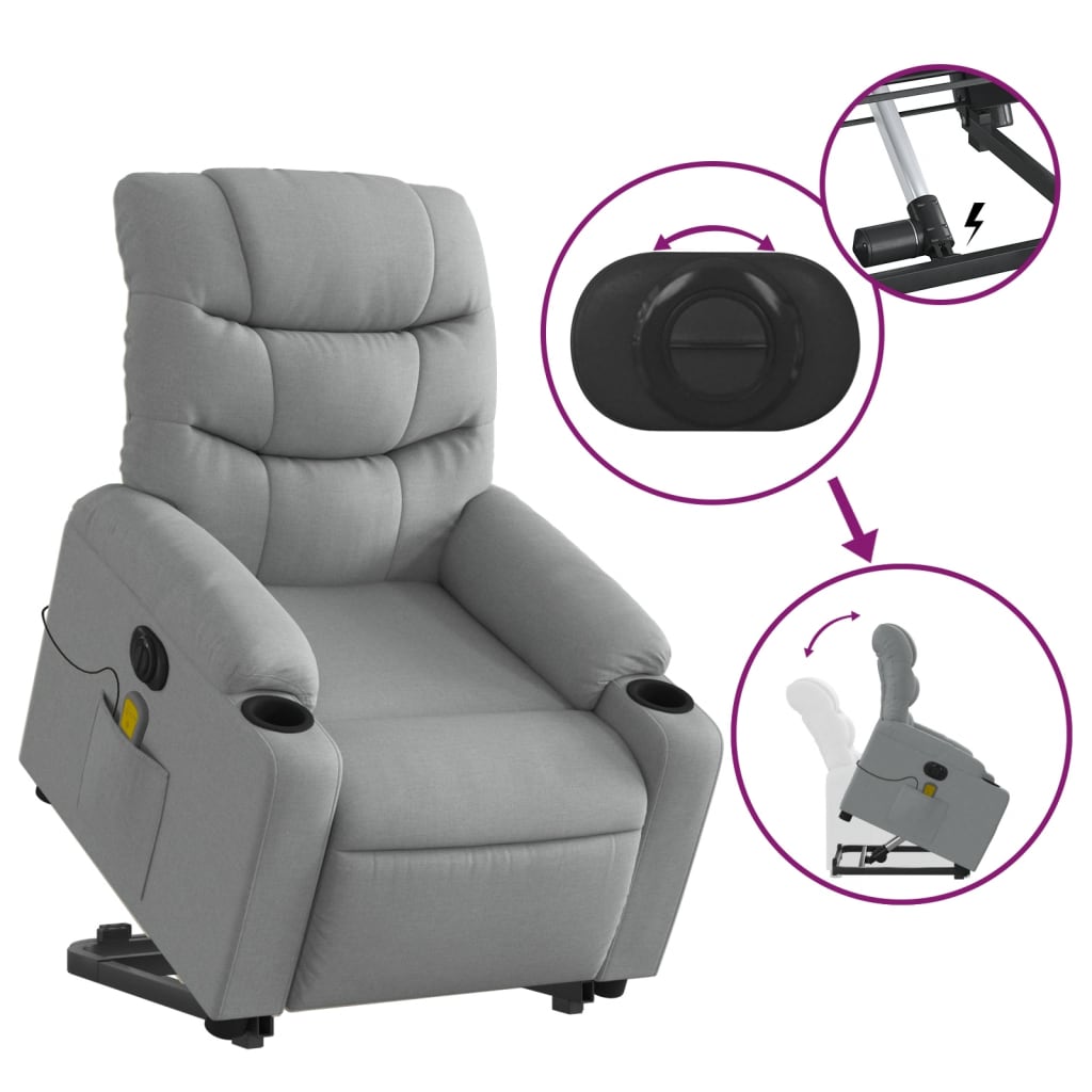 Fauteuil inclinable de massage électrique Gris clair Tissu Fauteuils vidaXL   