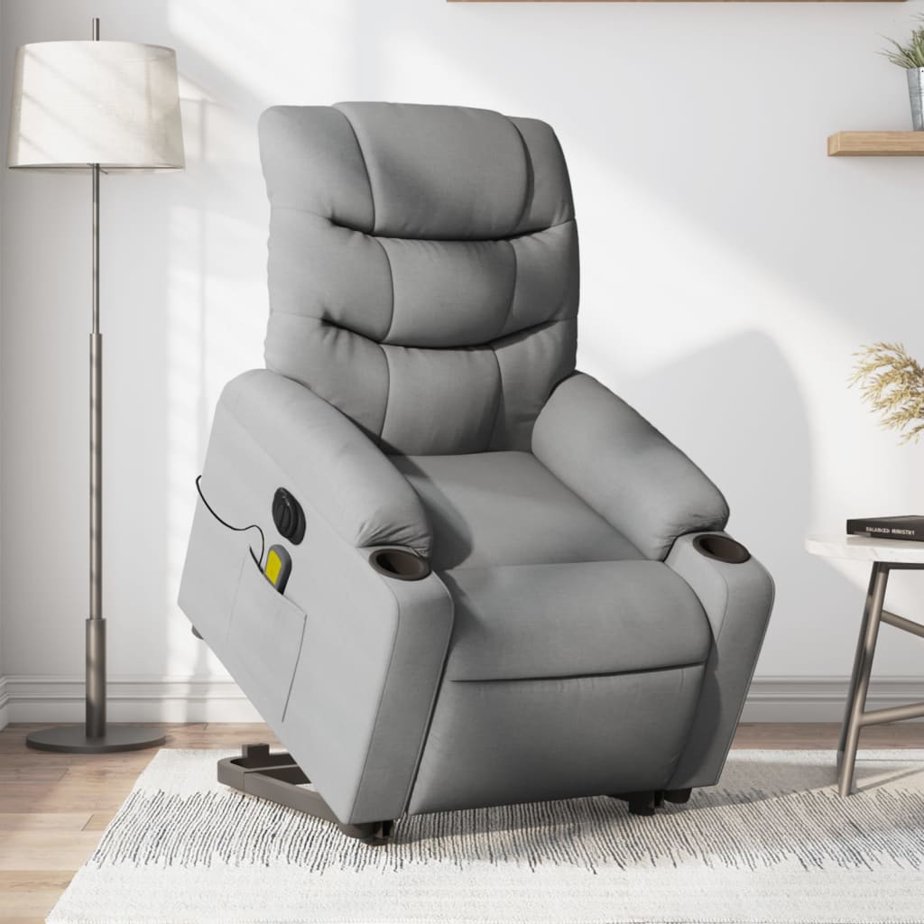 Fauteuil inclinable de massage électrique Gris clair Tissu Fauteuils vidaXL   