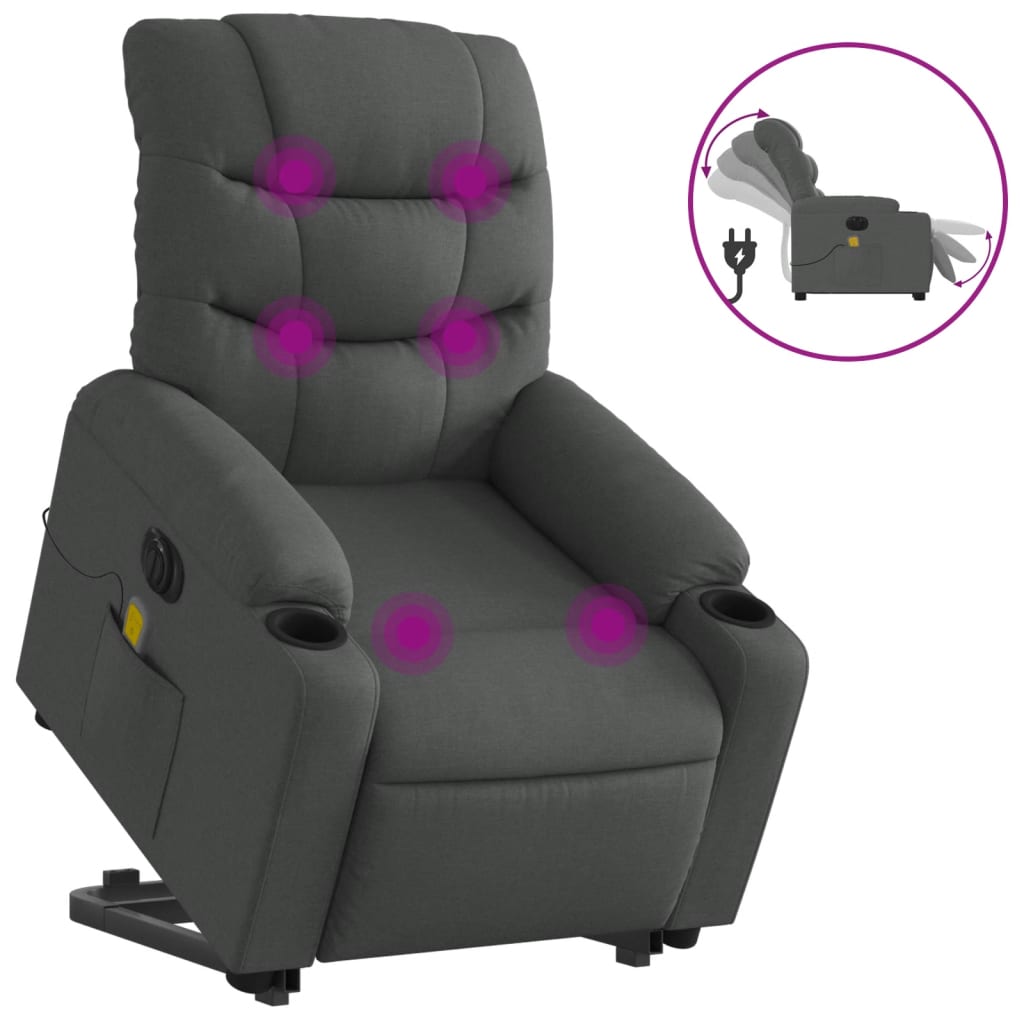 Fauteuil inclinable de massage électrique Gris foncé Tissu Fauteuils vidaXL   