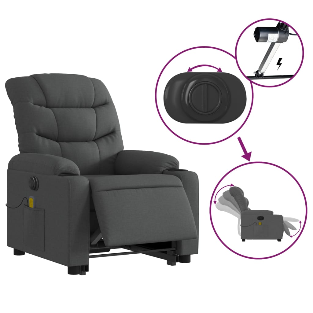 Fauteuil inclinable de massage électrique Gris foncé Tissu Fauteuils vidaXL   