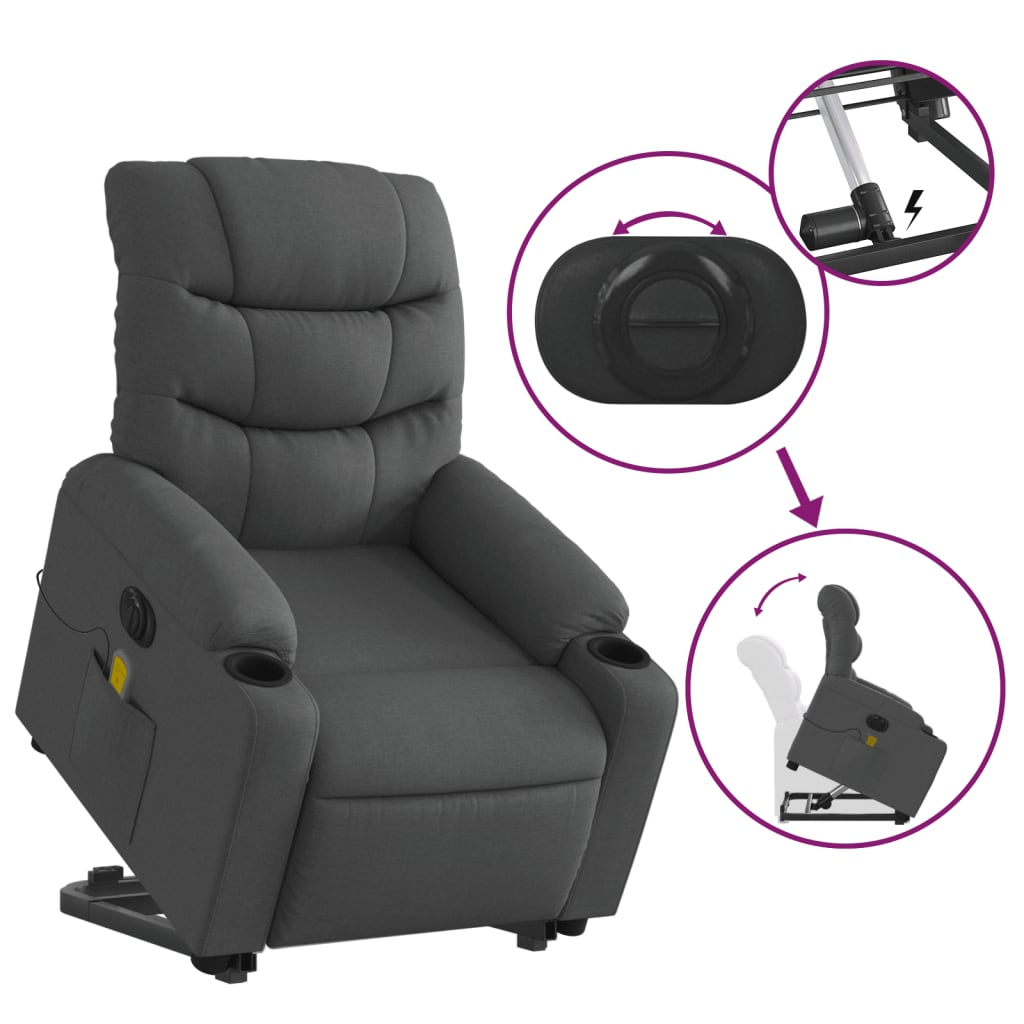 Fauteuil inclinable de massage électrique Gris foncé Tissu Fauteuils vidaXL   