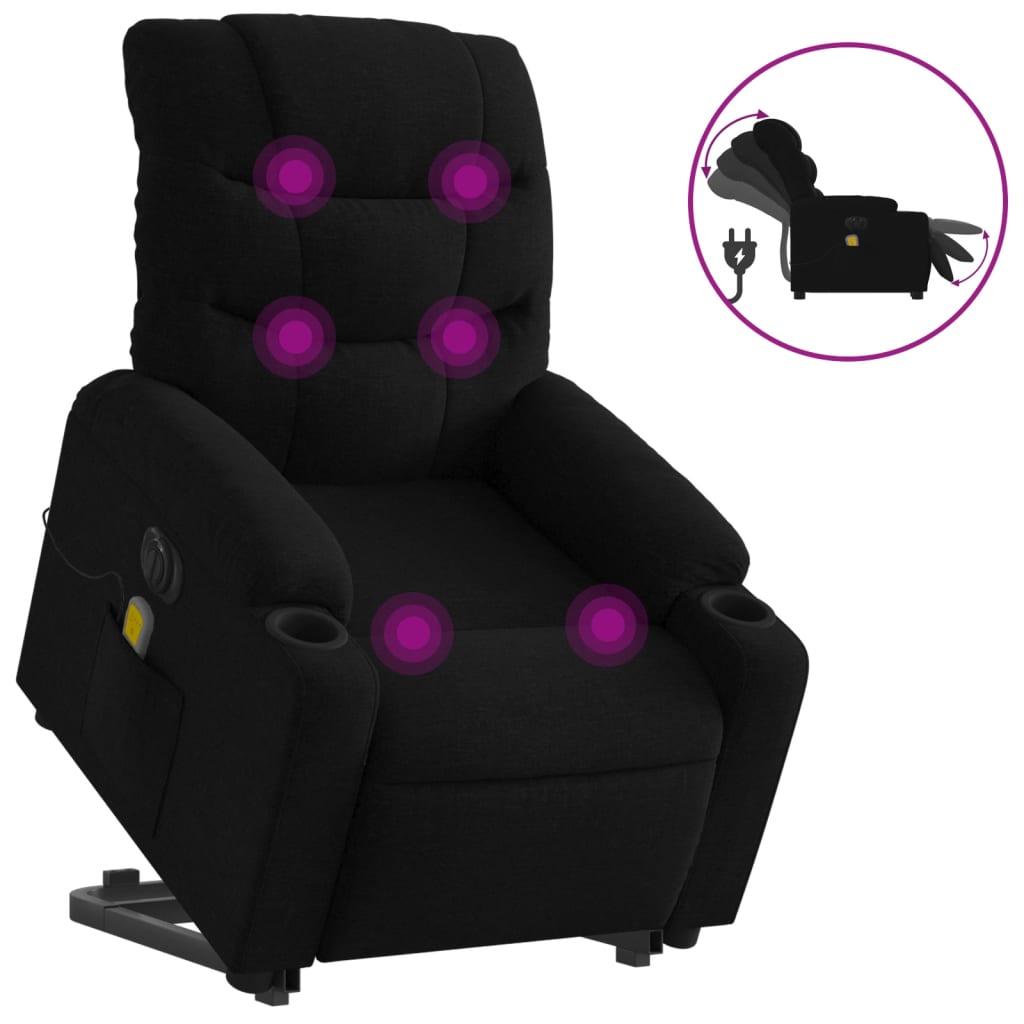 Fauteuil inclinable de massage électrique Noir Tissu Fauteuils vidaXL   