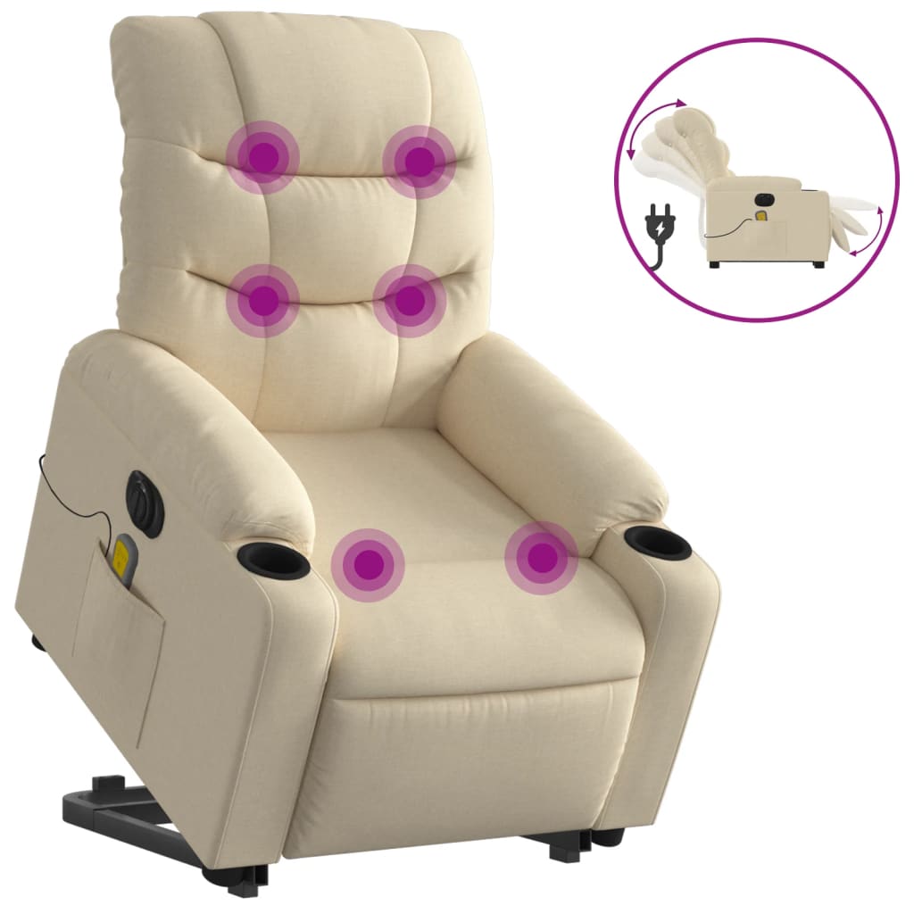 Fauteuil inclinable de massage électrique Crème Tissu Fauteuils vidaXL   