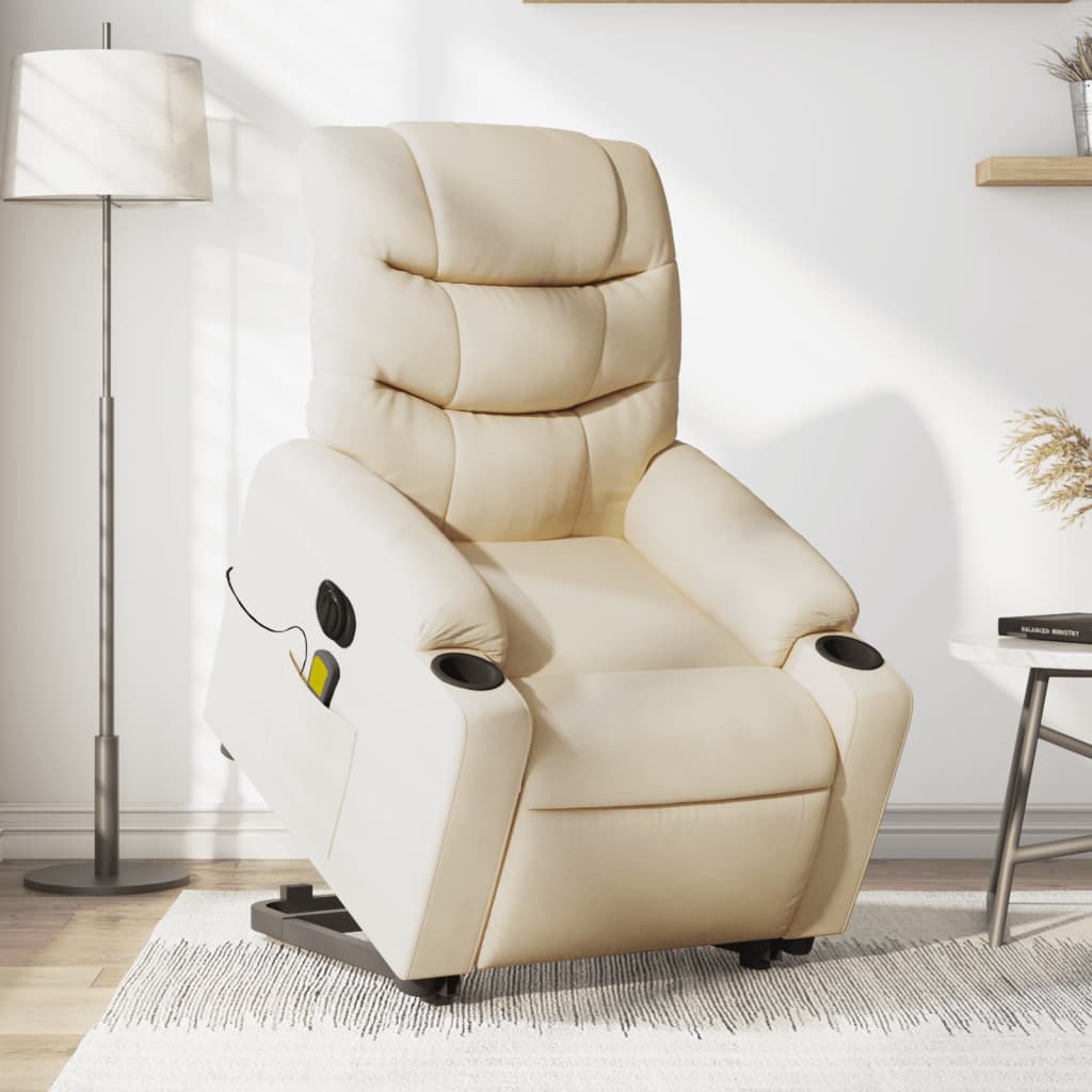 Fauteuil inclinable de massage électrique Crème Tissu Fauteuils vidaXL   