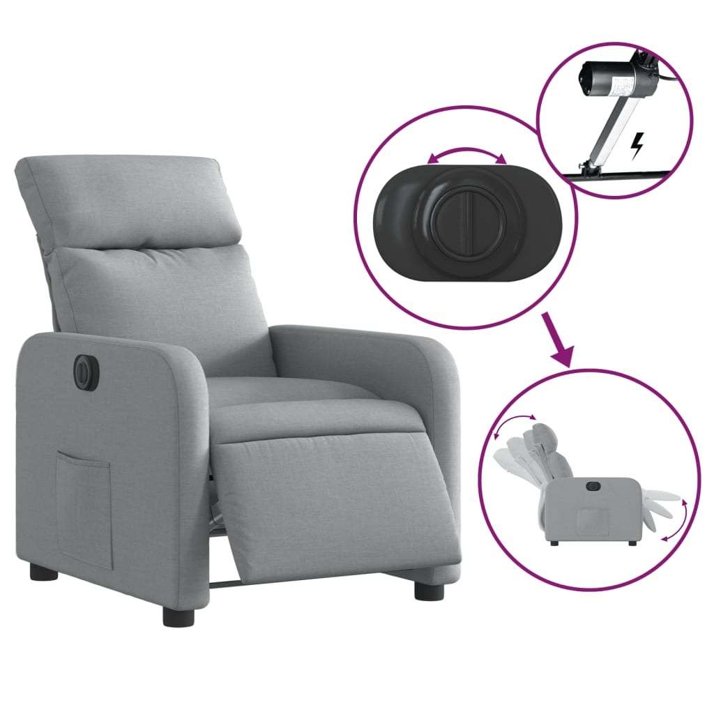 Fauteuil inclinable électrique Gris clair Tissu Fauteuils vidaXL   