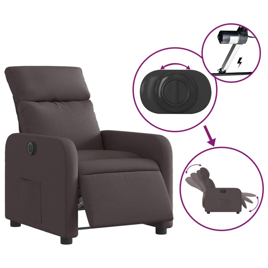 Fauteuil inclinable électrique Marron foncé Tissu Fauteuils vidaXL   