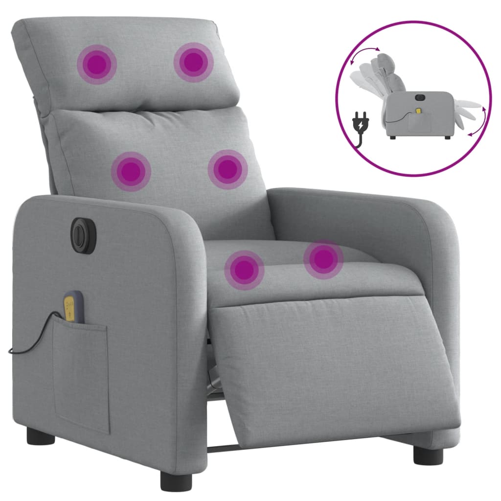 Fauteuil de massage inclinable électrique gris clair tissu Fauteuils vidaXL   