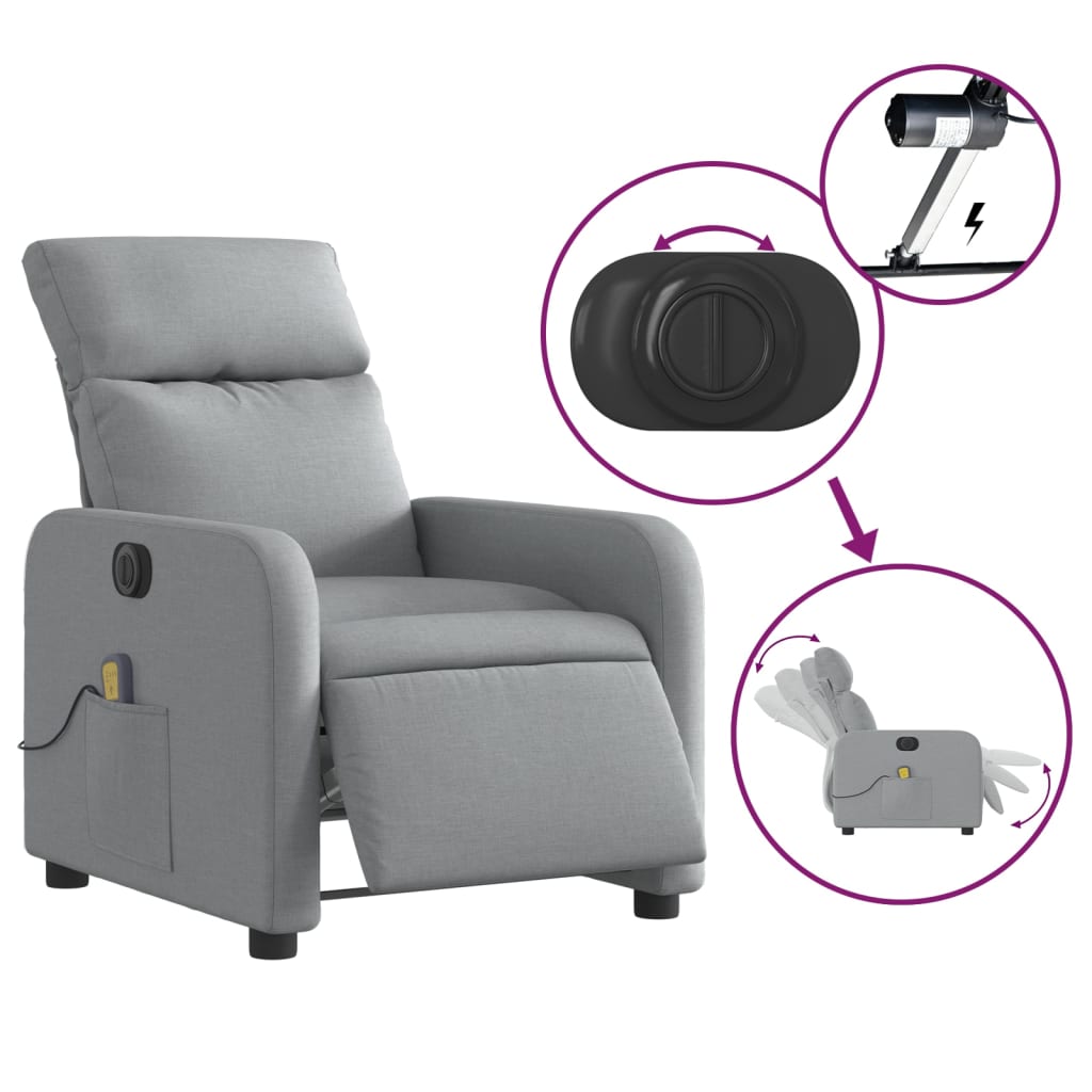 Fauteuil de massage inclinable électrique gris clair tissu Fauteuils vidaXL   