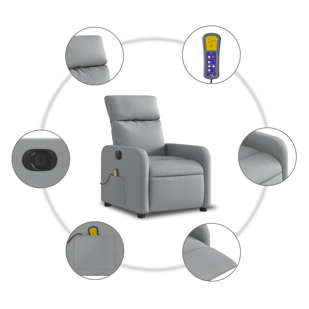 Fauteuil de massage inclinable électrique gris clair tissu Fauteuils vidaXL   