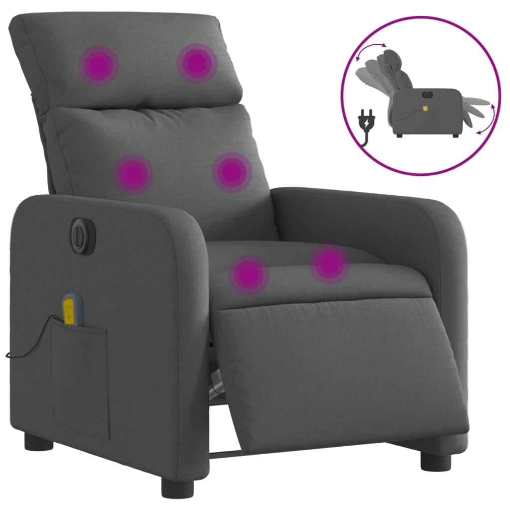 Fauteuil inclinable de massage électrique gris foncé tissu Fauteuils vidaXL   