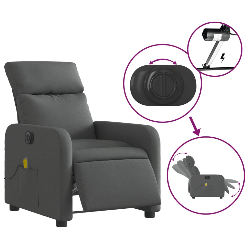 Fauteuil inclinable de massage électrique gris foncé tissu Fauteuils vidaXL   