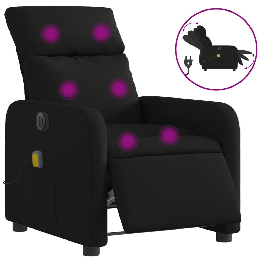 Fauteuil de massage inclinable électrique Noir Tissu Fauteuils vidaXL   