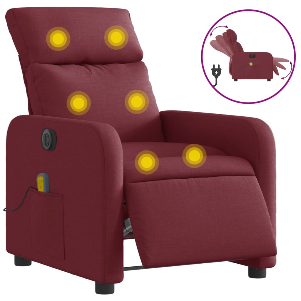 Fauteuil de massage inclinable électrique Rouge bordeaux Tissu Fauteuils vidaXL   