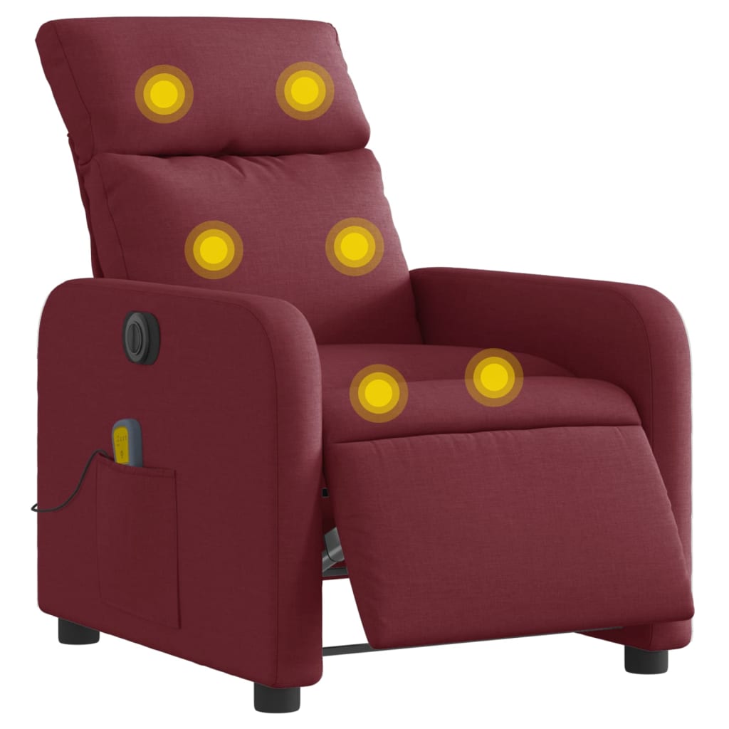 Fauteuil de massage inclinable électrique Rouge bordeaux Tissu Fauteuils vidaXL   