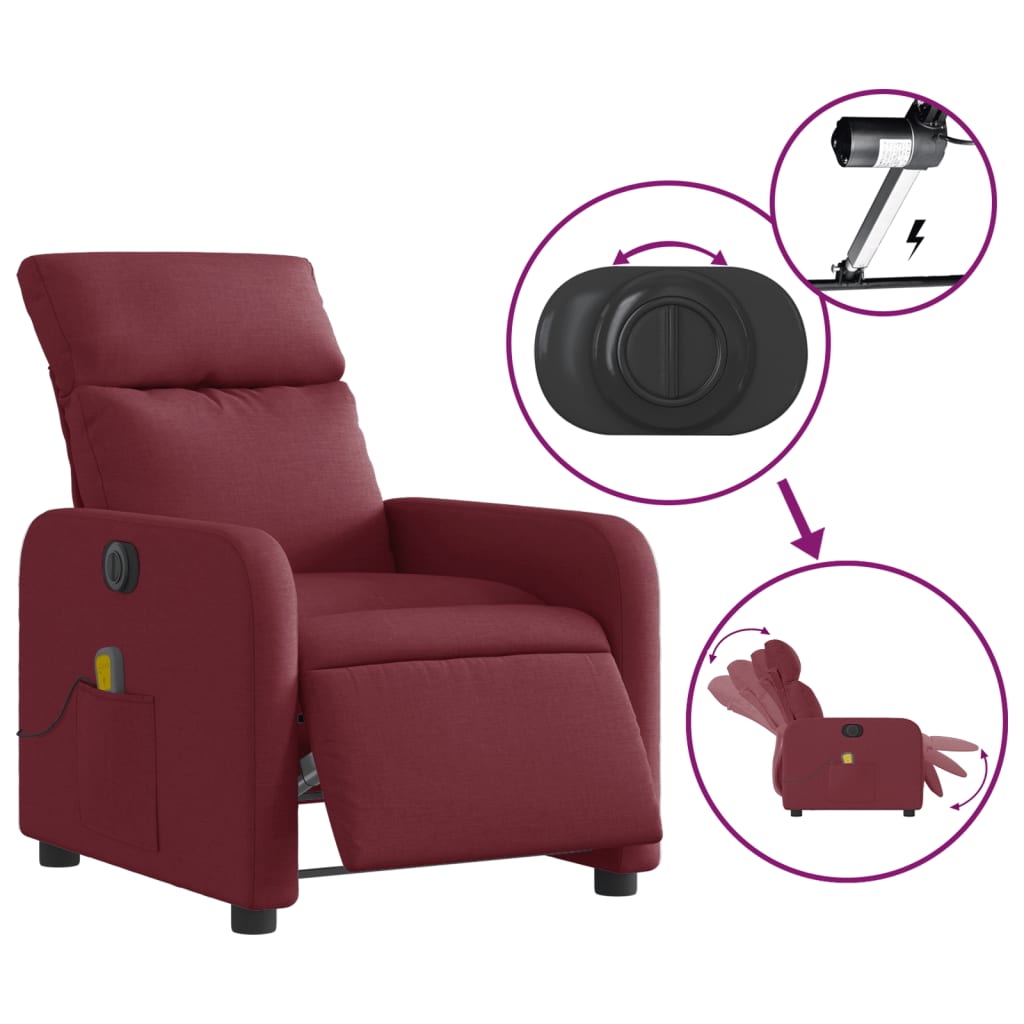 Fauteuil de massage inclinable électrique Rouge bordeaux Tissu Fauteuils vidaXL   