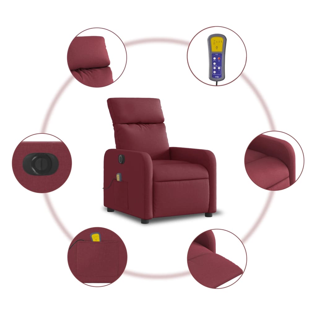 Fauteuil de massage inclinable électrique Rouge bordeaux Tissu Fauteuils vidaXL   