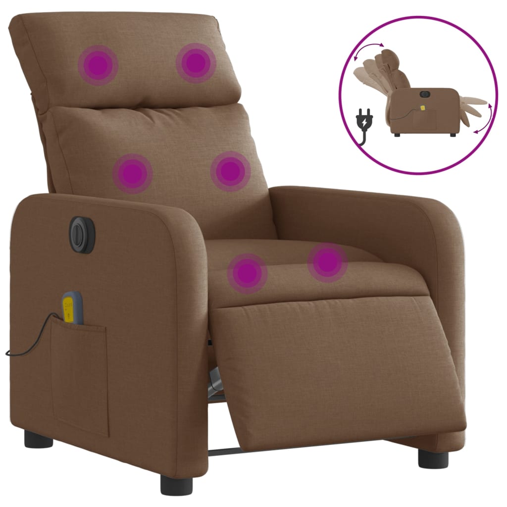 Fauteuil inclinable de massage électrique marron tissu Fauteuils vidaXL   