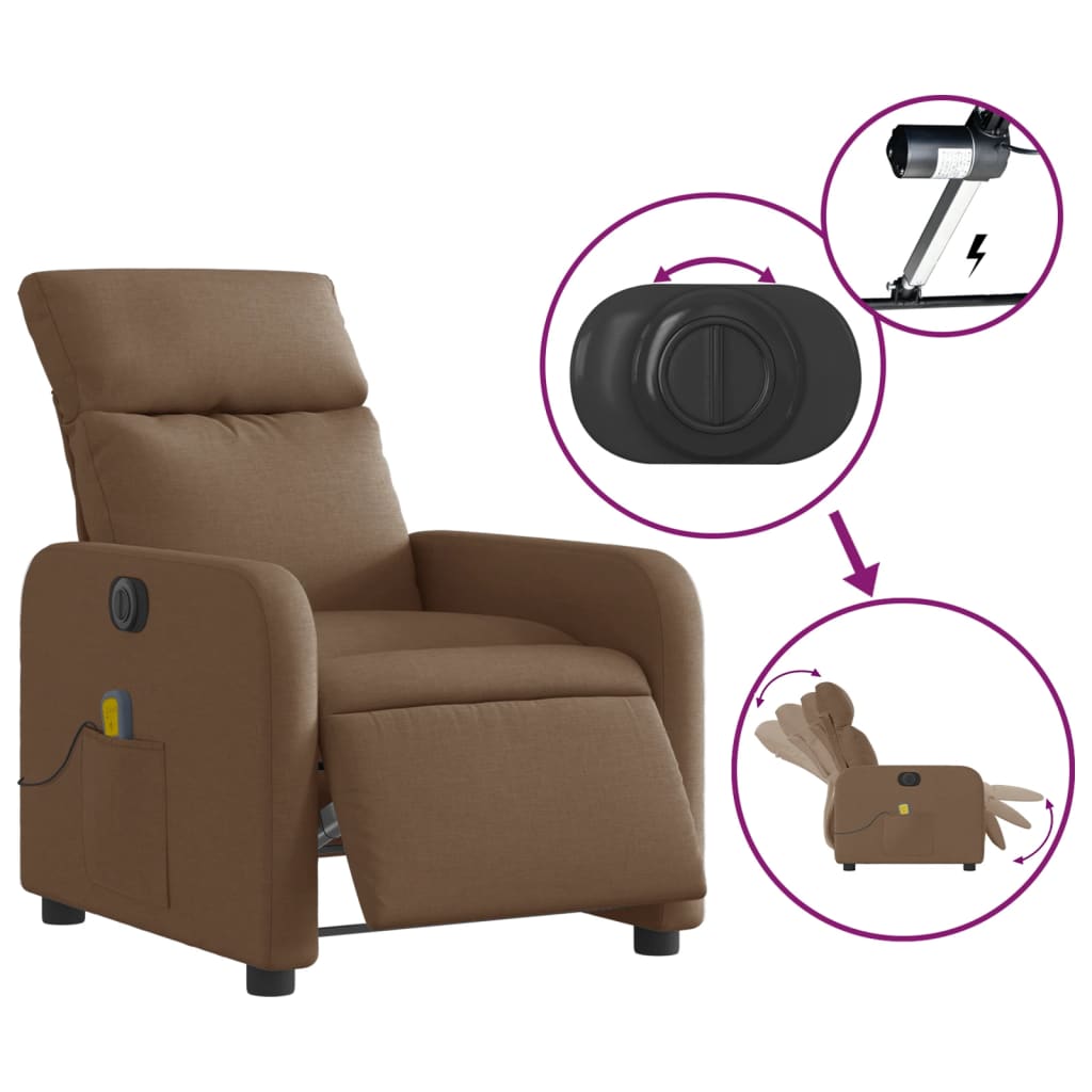 Fauteuil inclinable de massage électrique marron tissu Fauteuils vidaXL   