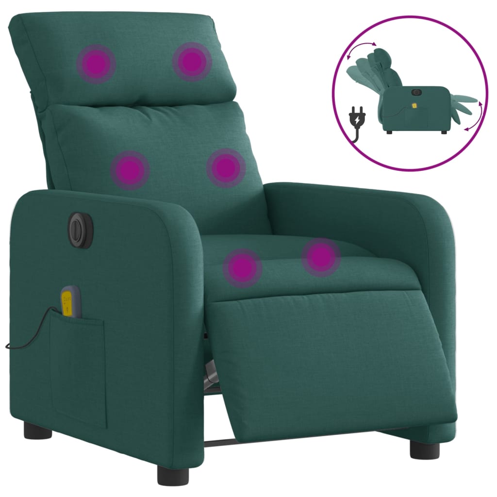 Fauteuil de massage inclinable électrique Vert foncé Tissu Fauteuils vidaXL   