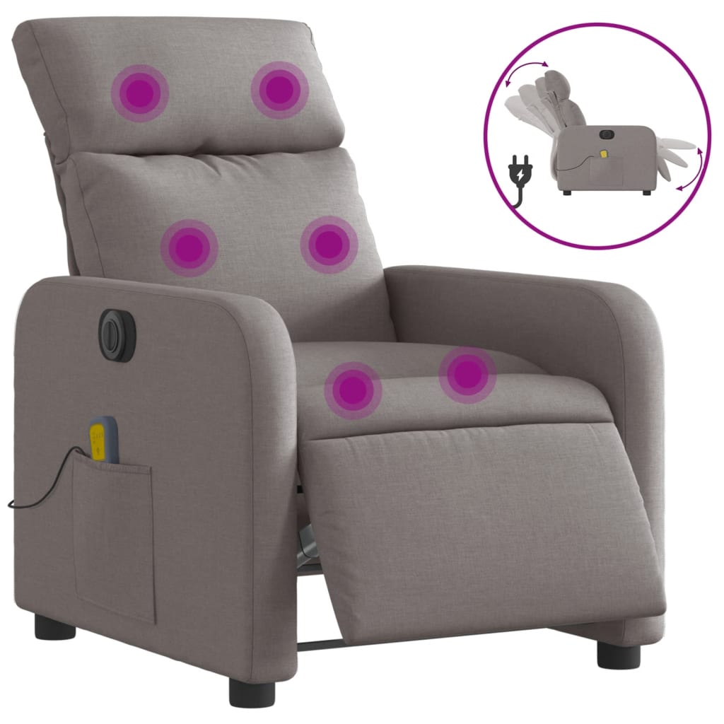 Fauteuil de massage inclinable électrique Taupe Tissu Fauteuils vidaXL   